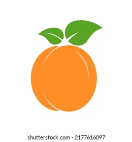 Peach apricot logo vector icon design. Orange apricot peach with two leaves. Business concept for organic dessert.