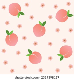 Peach or apricot seamless pattern. Hand drawn fruit and sliced pieces. Summer tropical endless background. Vector fruit design for label, fabric, packaging.