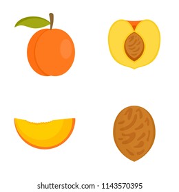 Peach Apricot Tree Slices Fruit Half Icons Set. Flat Illustration Of 4 Peach Apricot Tree Slices Fruit Half Vector Icons Isolated On White