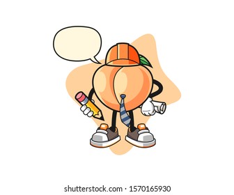 Peach architect with speech bubble cartoon. Mascot Character vector.