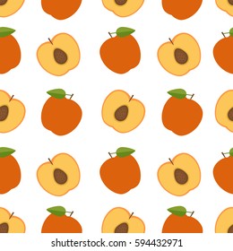 Peach background. Seamless pattern with peaches. Flat style. Vector illustration.