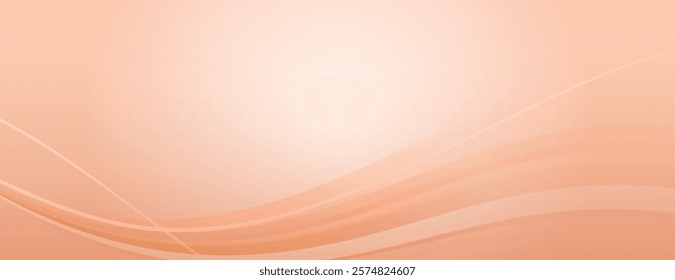 Peach background with smooth, flowing wave patterns. The background features a soft peach color, creating a serene and elegant style. Minimal abstract wavy gradient vector background