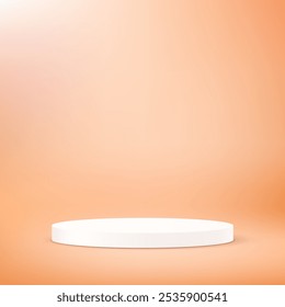 Peach background vector 3d with white podium. 3D abstract studio room with pedestal podium. Space for selling products on the website. Vector illustration.