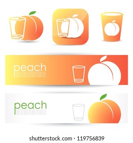 Peach banners and symbols - vector illustration