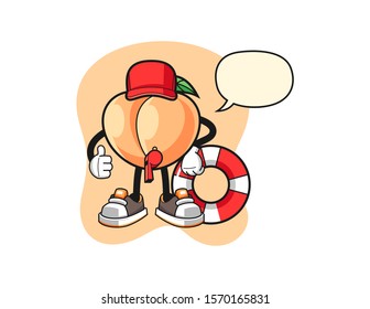 Peach beach lifeguard with speech bubble cartoon. Mascot Character vector.