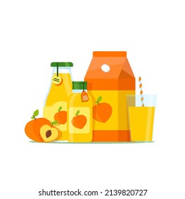 Peach Beverage in Can, Plastic Cup and Glass Cup Isolated on White Background,Juice and Smoothie