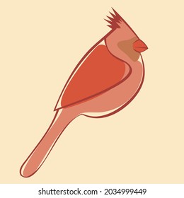 A peach bird is created with one line for making a corporate emblem. A Cardinal bird for logo.