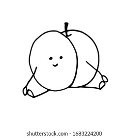 Peach. Black-and-white outline drawing by hand. Vector illustration of a cute peach. Element for the design of textiles and postcards. Children's coloring book funny peach.