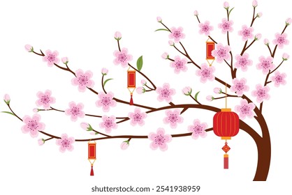 Decoração De Ramificação De Peach Blossom Para Feriado De Ano Novo. Ilustração de ano novo lunar da China