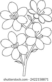 Peach blossom coloring page. Flower illustration colouring book 