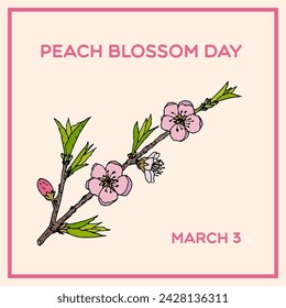 Peach Blossom Day march 3. Hand drawn vector Illustration