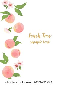 Peach Blossom and Fruit Vertical Frame Illustration