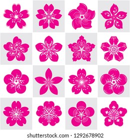 Peach blossoms flower vector icon set