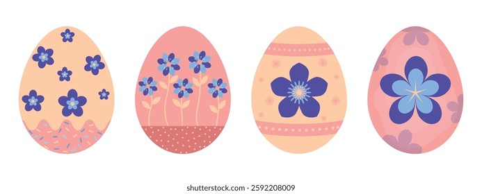 Peach And Blue Easter Eggs With Flowers Pattern