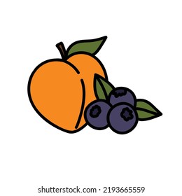 Peach And Blueberry Doodle Icon, Vector Illustration