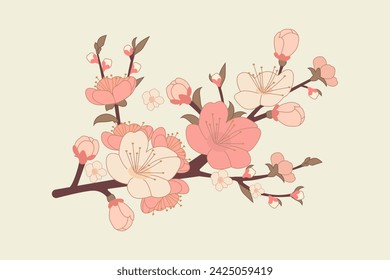 Peach branch. Peach blossom day. Peach blossom festival. Banner vector illustration