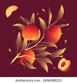 Peach branch illustration vintage style background