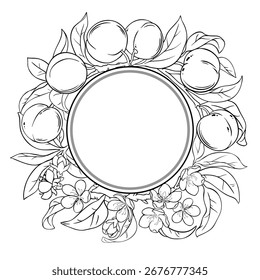 Peach Branch Outline Round Frame. 