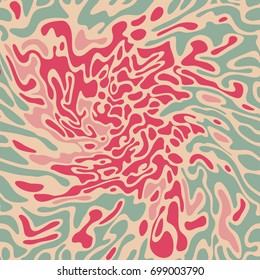 Peach, bright red, khaki and bright turquoise seamless pattern background texture. Ripples, sea surface. Turbulent.