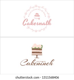 Peach brown line art circular flower leaf cake combination mark logo design modern concept suitable for business gift cafe food