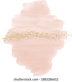 Peach brush stroke watercolor texture with golden glitter confetti
