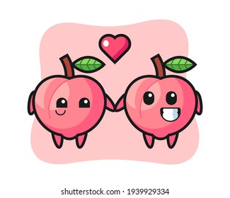 Peach cartoon character couple with fall in love gesture