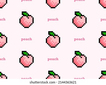 Peach cartoon character seamless pattern on pink background.Pixel style