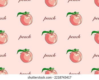 Peach cartoon character seamless pattern on orange background