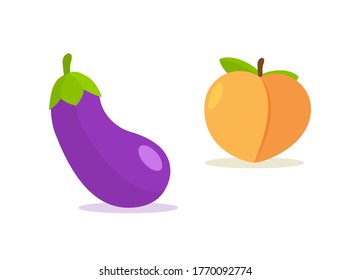 Peach Cartoon Emoji Icon. Eggplant Vector Emoticon Fruit
