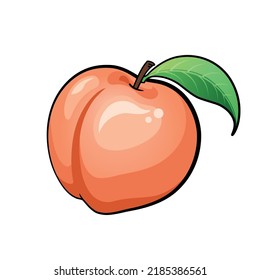 Peach cartoon, Peach with leaf isolate on white background.