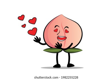 Peach Cartoon mascot or character loves its partner on love day