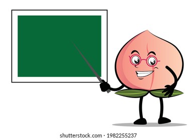 Peach Cartoon mascot or character as a teacher and teaching using a blackboard