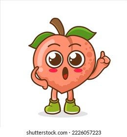 Peach Cartoon mascot or character as a teacher. Illustration of a cute peach character raising one hand with a smile