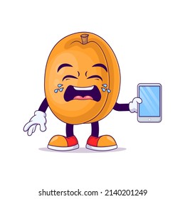 peach cartoon mascot showing crying expression. fruit character vector illustration concept