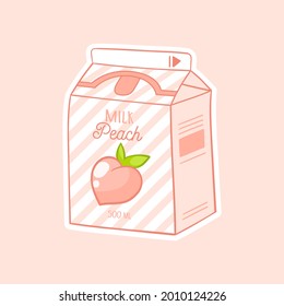 Peach cartoon milk. Asian product. Hand drawn colored trendy vector illustration. Kawaii anime design. Cartoon style