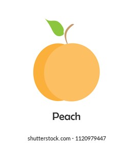 Peach in cartoon style, card with fruit for kid, preschool activity for children, vector illustration