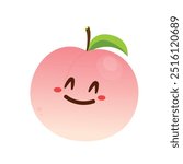 Peach cartoon vector. Doodle peach with leaves icon. Peach fruit in shape of heart isolated on white background. Farm, natural food, fresh fruits.