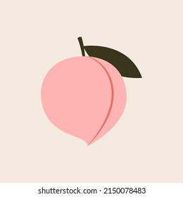 Peach cartoon vector. Doodle peach with leaves icon. Peach fruit in shape of heart isolated on white background. Farm, natural food, fresh fruits.