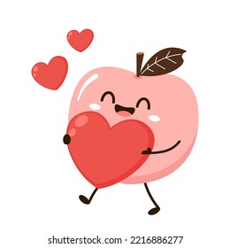 Peach cartoon vector. Doodle peach with leaves icon. Peach fruit in shape of heart isolated on white background. Farm, natural food, fresh fruits.