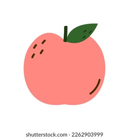 Peach cartoon vector. Doodle peach with leaves icon. Peach fruit in shape of heart isolated on white background. Farm, natural food, fresh fruits.