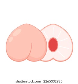 Peach cartoon vector. Cuchara de perro con icono de hojas. Fruto de mimbre en forma de corazón aislado en fondo blanco. Granja, comida natural, fruta fresca.