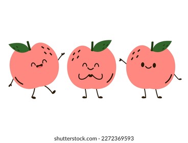 Peach cartoon vector. Doodle peach with leaves icon. Peach fruit in shape of heart isolated on white background. Farm, natural food, fresh fruits.