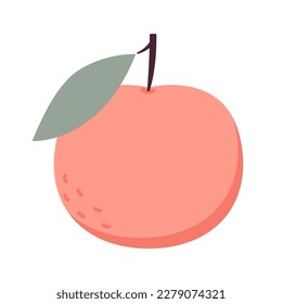 Peach cartoon vector. Cuchara de perro con icono de hojas. Fruto de mimbre en forma de corazón aislado en fondo blanco. Granja, comida natural, fruta fresca.