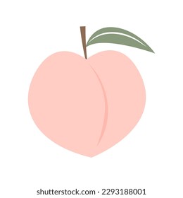 Peach cartoon vector. Doodle peach with leaves icon. Peach fruit in shape of heart isolated on white background. Farm, natural food, fresh fruits.