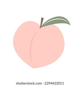Peach cartoon vector. Doodle peach with leaves icon. Peach fruit in shape of heart isolated on white background. Farm, natural food, fresh fruits.