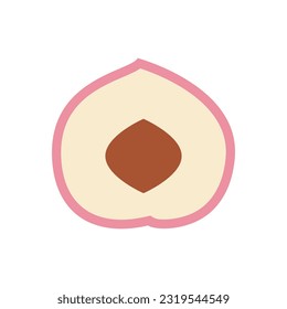 Peach cartoon vector. Cuchara de perro con icono de hojas. Fruto de mimbre en forma de corazón aislado en fondo blanco. Granja, comida natural, fruta fresca.