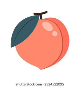 Peach cartoon vector. Cuchara de perro con icono de hojas. Fruto de mimbre en forma de corazón aislado en fondo blanco. Granja, comida natural, fruta fresca.