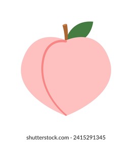 Peach cartoon vector. Doodle peach with leaves icon. Peach fruit in shape of heart isolated on white background. Farm, natural food, fresh fruits.