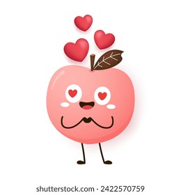 Peach cartoon vector. Doodle peach with leaves icon. Peach fruit in shape of heart isolated on white background. Farm, natural food, fresh fruits.