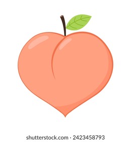 Peach cartoon vector. Doodle peach with leaves icon. Peach fruit in shape of heart isolated on white background. Farm, natural food, fresh fruits.